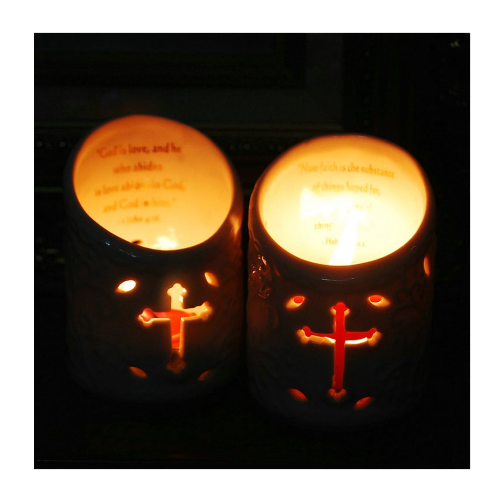 Buy Cosy YcY Ceramic Candle Holder, Set Of 2 Ceramic Christian Cross