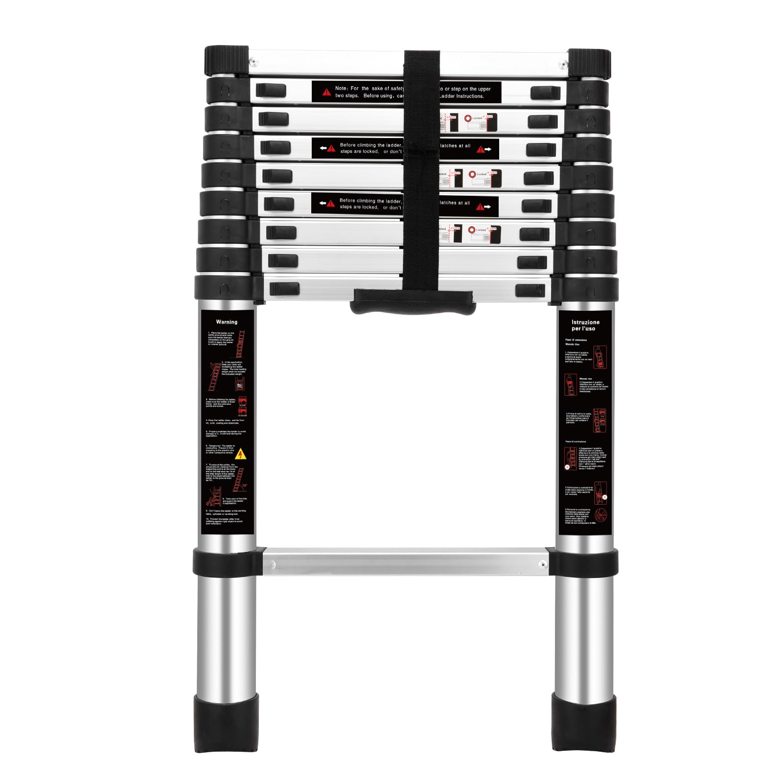 JUNSHEN Aluminum Telescoping Ladders，EN131 Standards Multi-Purpose Folding Aluminum Extension Ladder,Bearing Weight:150kg(8.5Ft/2.6M)