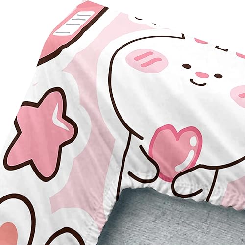 Miniatura 6 de CVHouse Juego de sábanas Kawaii tamaño individual, juegos de ropa de cama Kawaii de conejo para niñas, niños y adolescentes, juegos de sábanas