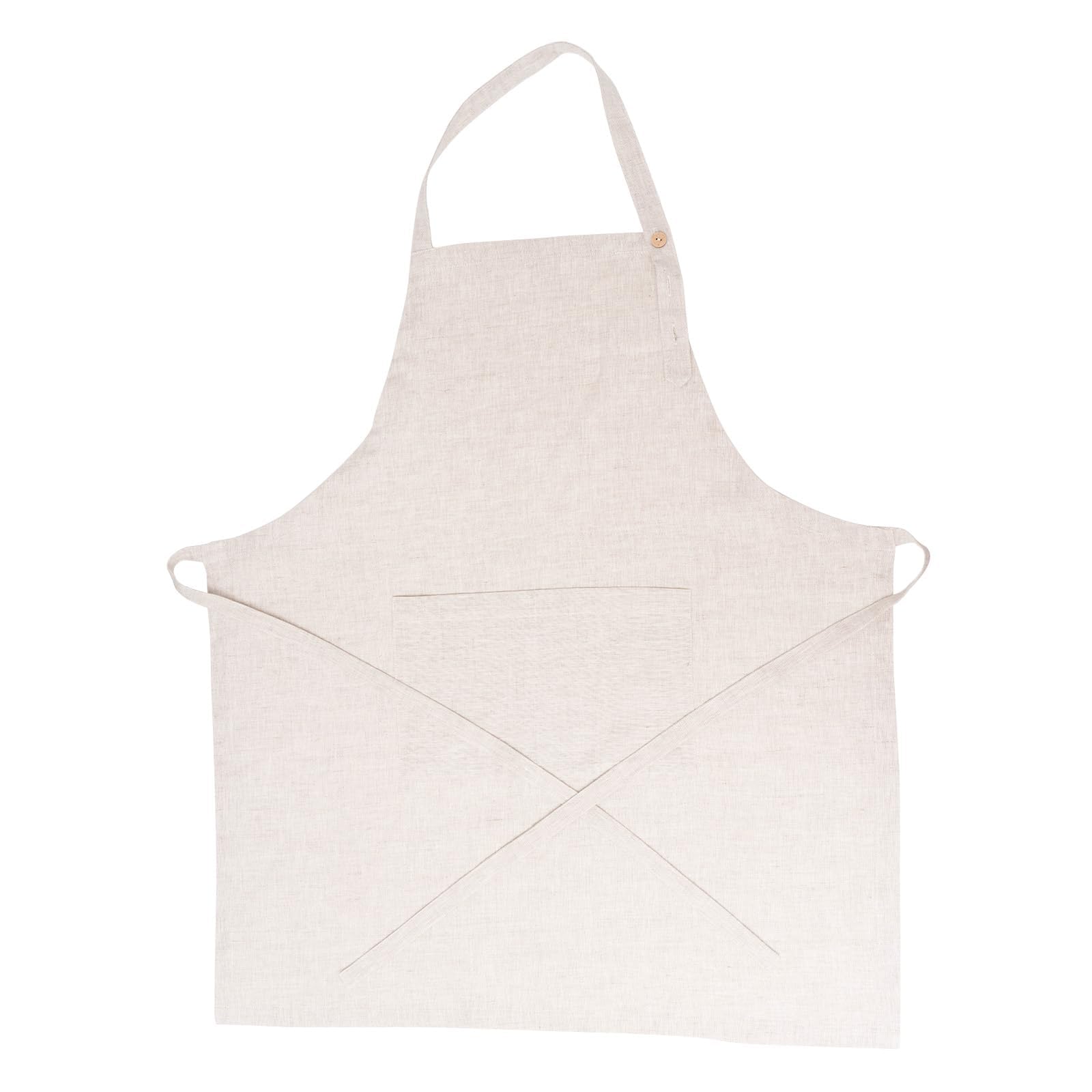Grembiule in 100% puro lino, collo regolabile, grembiule da cameriera con 1 tasca, per donne e uomini, cuochi, cucina, pulizia caffetteria