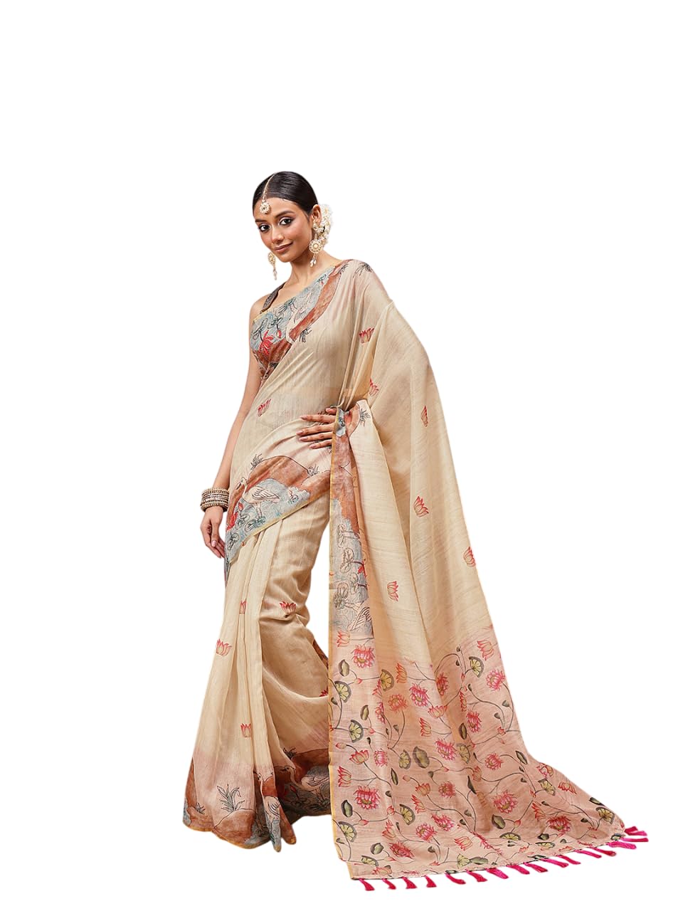Amazon Brand - Anarva Pattu Art Silk Woven Ready To Wear Saree Pink