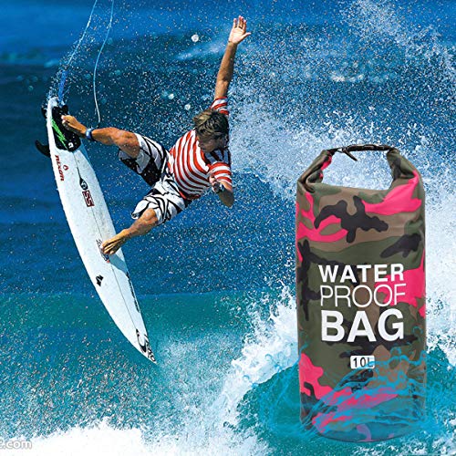 Bolsa seca impermeable 2L/5L/10L/15L/20L/30L, diseño roll top para mantener el equipo seco para kayak, rafting, bote, natación, camping, senderismo, playa y pesca con funda impermeable gratuita para teléfono (Rojo rosa, 2L) miniatura 4