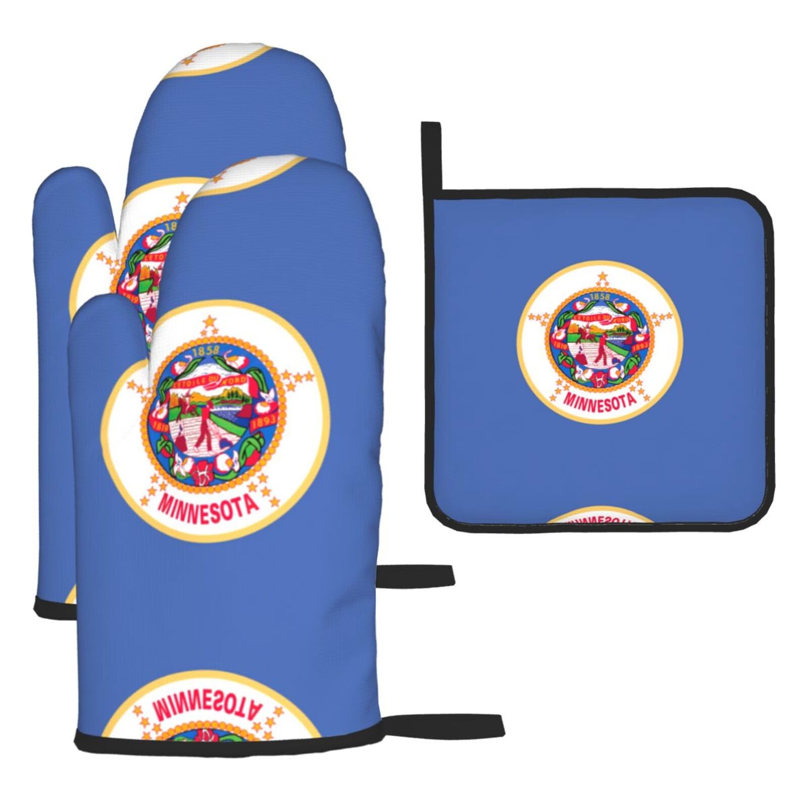 Minnesota State Flag Oven Mitts And Pot Holders Sets Of 3 Oven Glove Kitchen Decor For Baking Cooking Bbq