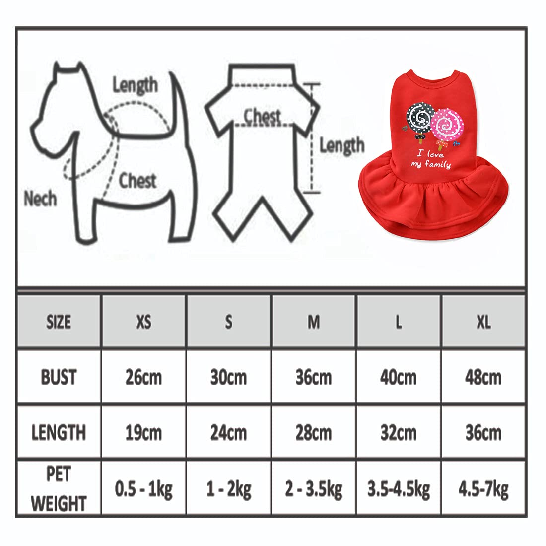 KUTKUT cotton Lollypop Print Frock for Cat & Small Dog, Cute Sleeveless Princess Dog Cat Apparel for Shihtzu, Pomeranian, Maltese etc. (Size: L, Chest: 40cm, Back Length: 32cm), 1 Count 2