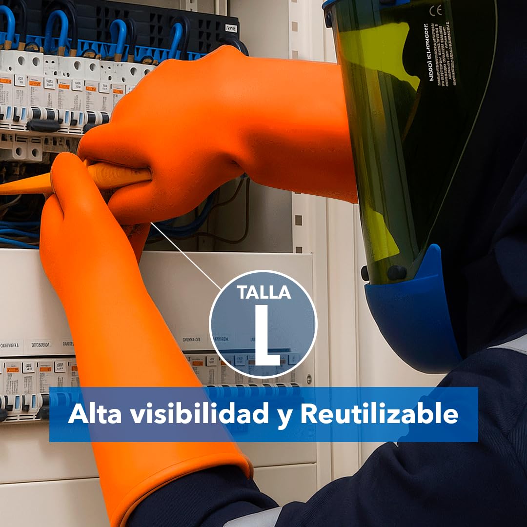 Guantes Electricista Aislantes De 1000V | De Uso Profesional | Protección Dieléctricos Clase 0 | Guantes De Protección Para Trabajo | Duraderos Y Resistente| Color Naranja | Talla L