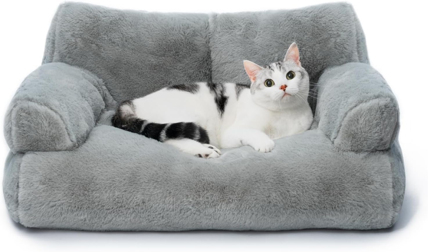 – LUCKY-D Pet Couch Bed, Washable Cat Beds for Medium Small Dogs & Cats up to 7 kg, Dog Beds with Non-Slip Bottom, Fluffy Cat Couch, 66 cm x 48 cm x 33 cm (Grey)