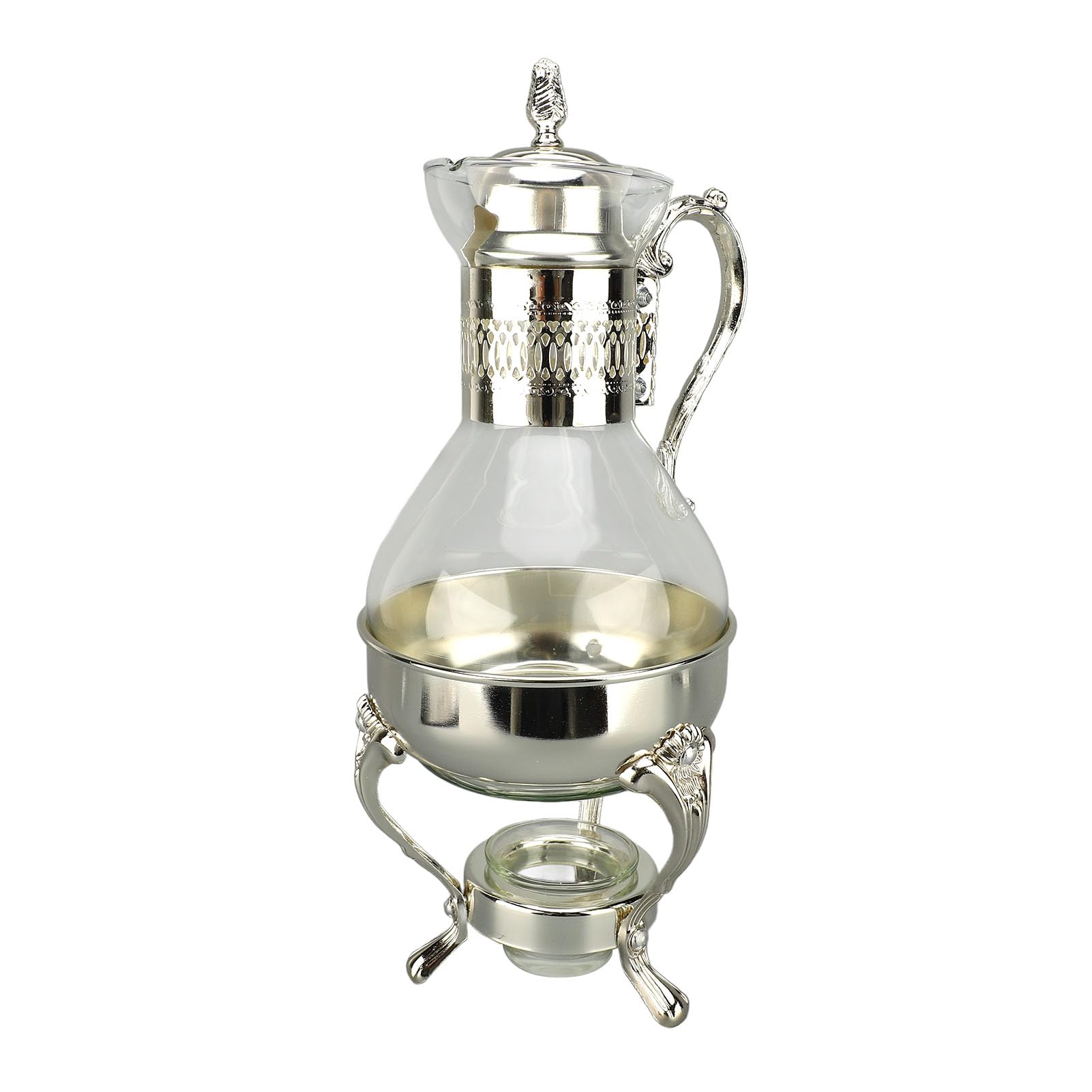 Asixxsix Glass Coffee Pot Set, 1 Set Vintage Turkish Coffee Pot Glass Tea Kettle for Home and Office Use, Vintage Hot Cold Tea Kettle Heatable Water Pitcher with Lid and Cup (Silver)