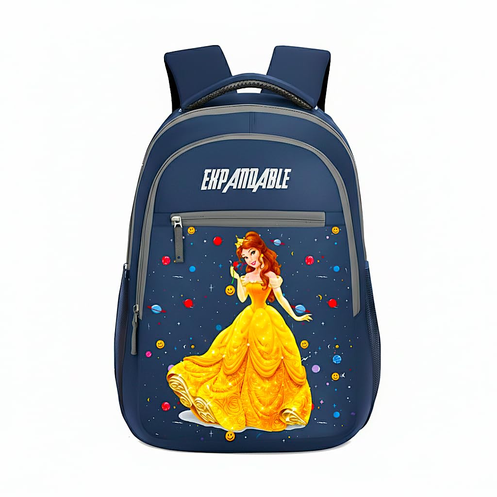KIds School Backpack - Princess Belle Space Theme Navy Blue Daypack for Girls - Ergonomic, Lightweight Travel Bag for Elementary Students-image-0