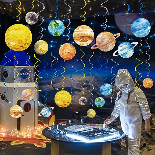 We Moment Solar System Hanging Swirls-48 Pcs Outer Space Party Decorations, Blue Gold & Silvery, Featuring Sun, Saturn Designs for Space Themed Birthday or Baby Shower Supplies by We Moment - Used condition - Image 6
