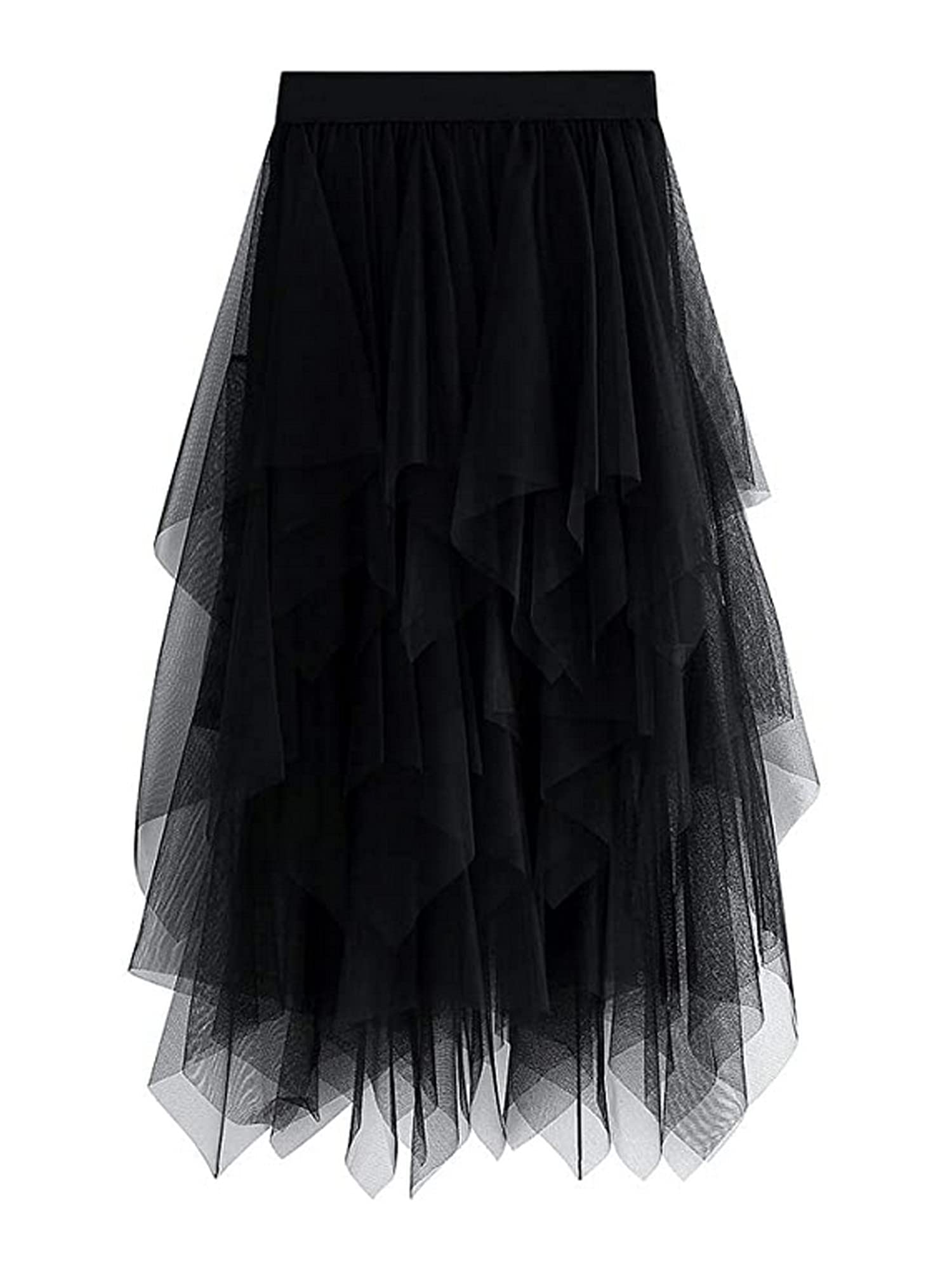 Women's Tulle Skirt High Waist Tiered Layered Mesh Ballet Prom Party Tulle Tutu A-line Midi Skirt