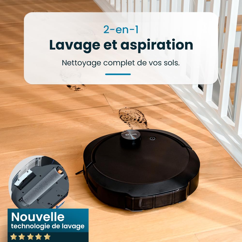 Robot Aspirapolvere E Scopa Connesso Con Base Svuotante Eziclean AlL-IN-One Z10 Plus - 240 Min - 6000 Pa - 180 M? - 1,5 L