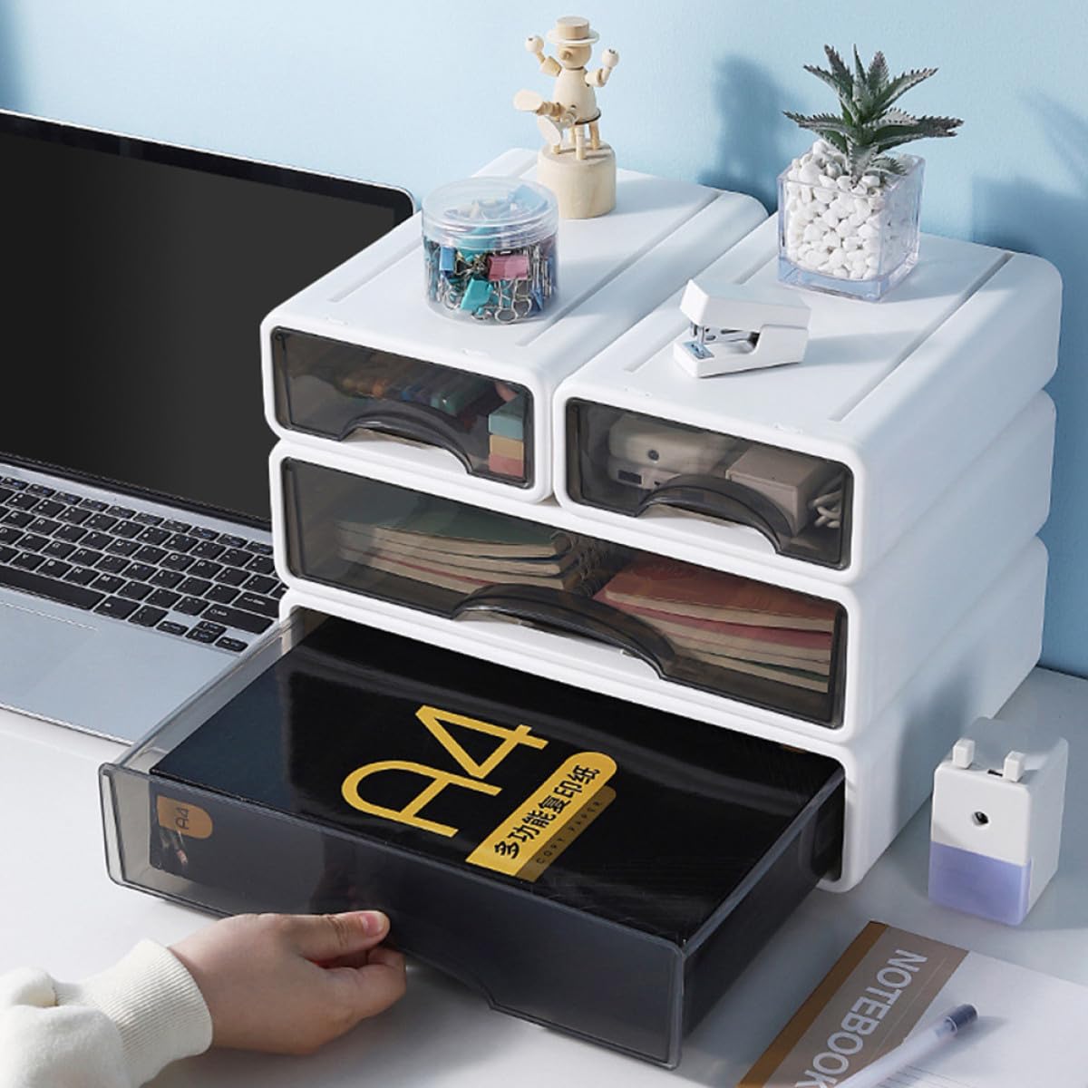 Alipis Organizador de Escritorio Cajones de Pp Blanco Apilable | Oficina y Mesa, Diseño Ranura, Almacenamiento para Accesorios y Maquillaje
