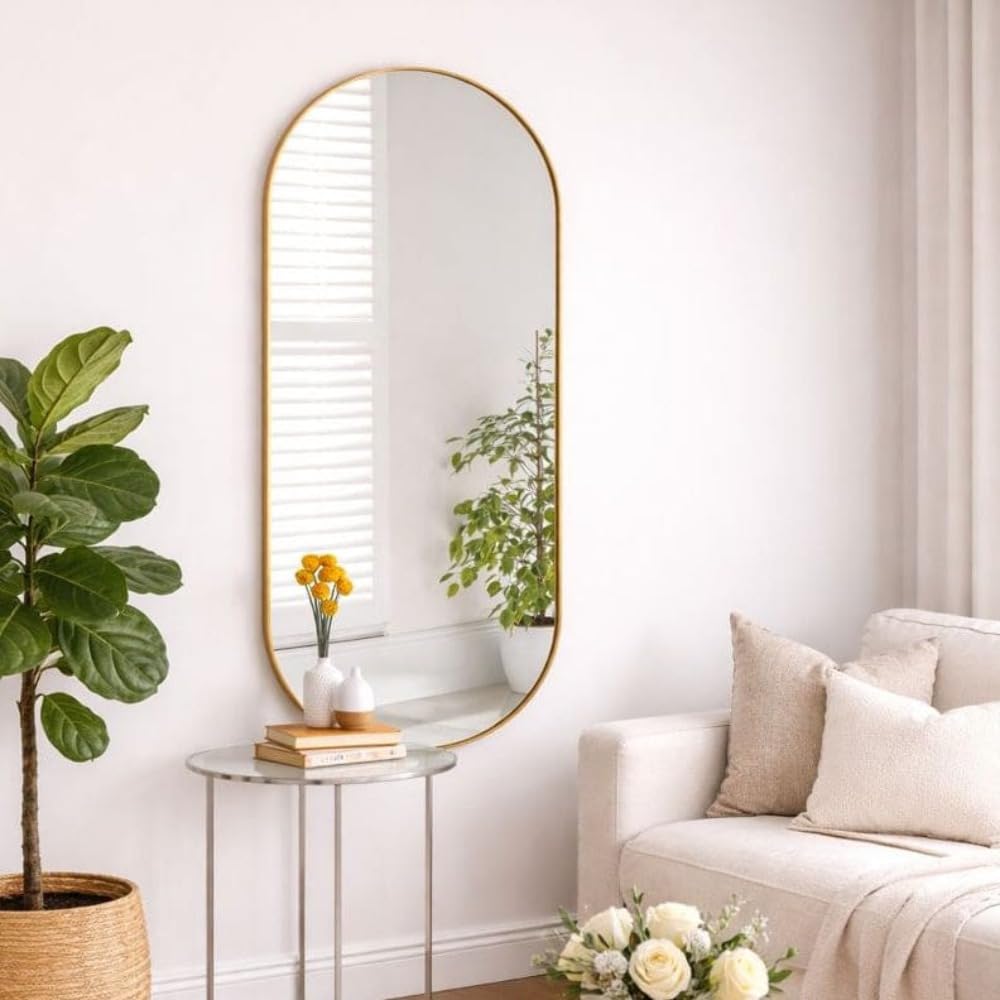 Jobu Emi - Gold | Gold – 150X60cm Double Arched Full Length Wall Mirror – Modern Vertical Or Horizontal Mirror For Bedrooms & Lounges | Emi