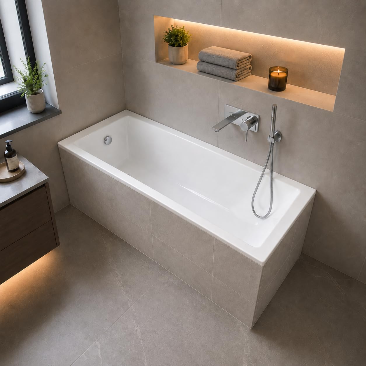 Wanna ECOLAM® TAMI 170x70 cm | Prostokątna wanna akrylowa z akrylu sanitarnego | Kompletny zestaw z automatycznym odpływem i przelewem oraz silikonowymi nóżkami | Biała