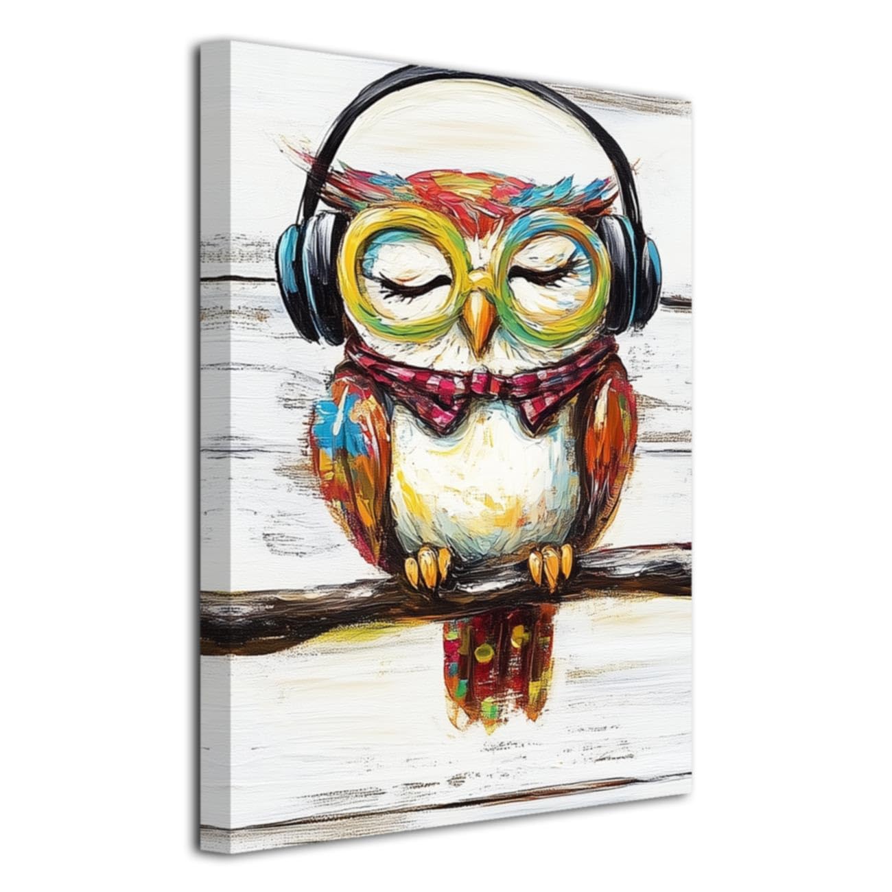 LZIMU Owl Picture Canvas Wall Art Funny Owl Poster Prints Cute Birds Stand on Branch Painting Nursery Wall Decor for Baby Kids Room Framed (Green, 20L x 16W)