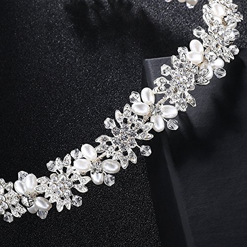 Miniatura 4 de Oriamour Tocado nupcial diseño de flores diadema de boda Accesorios para el cabello nupcial (plat