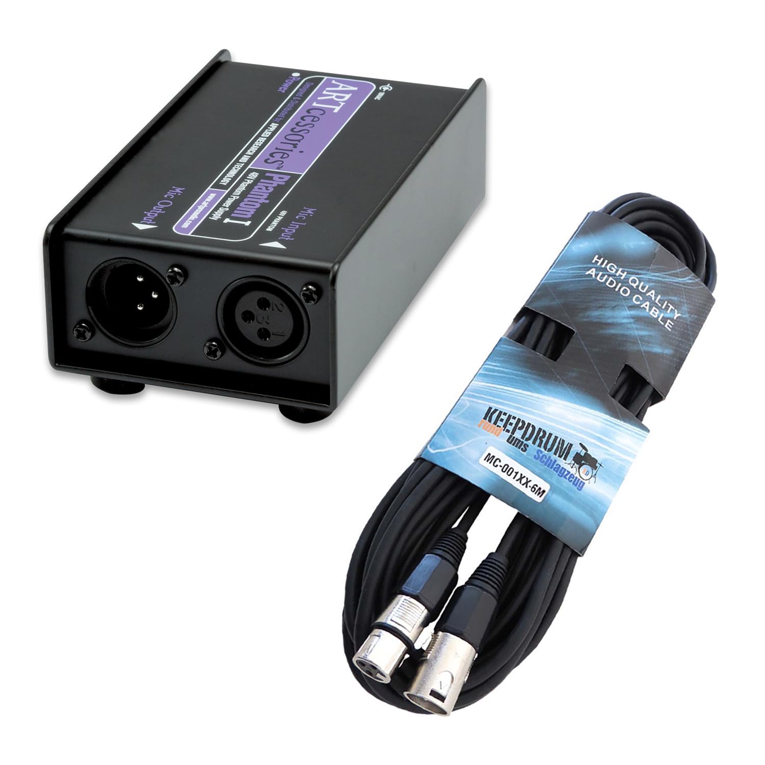 ART Phantomspeisung Phantom I 1-Kanal 48V + keepdrum XLR-Mikrofon-Kabel