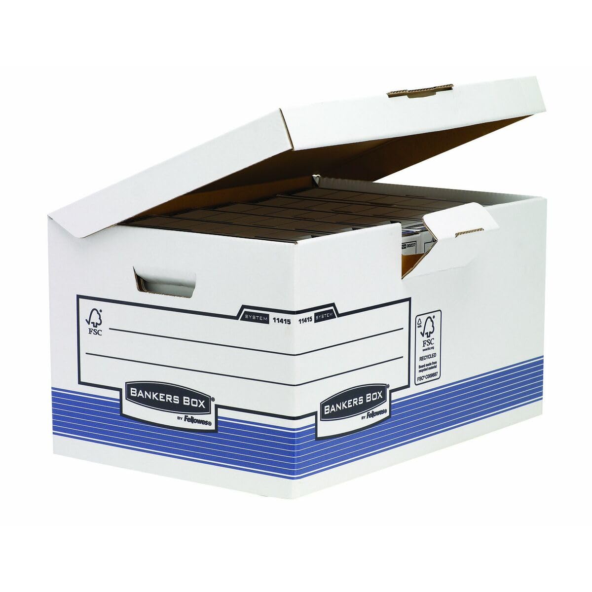 Container à archives Bankers Box System Flip Top Maxi, assemblage auto Fastfold, coloris blanc/bleu - Lot de 10