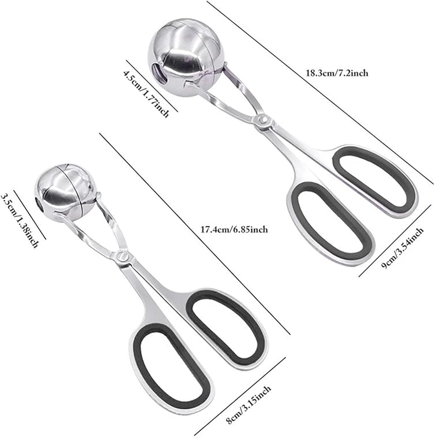 Meat Baller Tongs,Cookie Dough Scoop, 2 PCS Stainless Steel Meat Baller Tongs Meatball Maker Ice Tongs Cookie Dough Scoop Ice Cream Baller Tool (Color : Silver, Size : 2pcs)