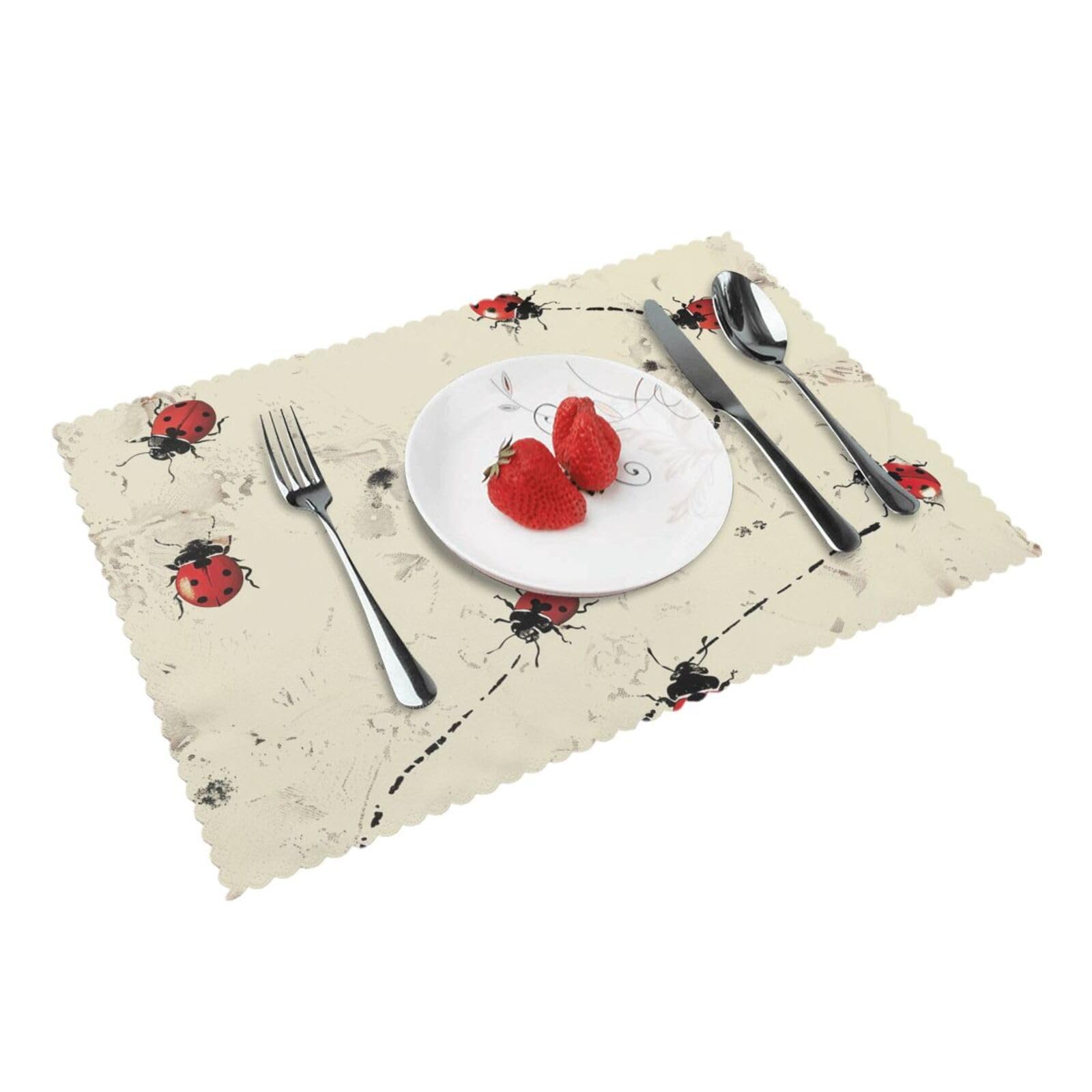 Art Ladybug Tracks Print Printed Placemat Heat Resistant Place Mats Set of 4 PCS Washable Kitchen Table Mats, 12x18 Inch