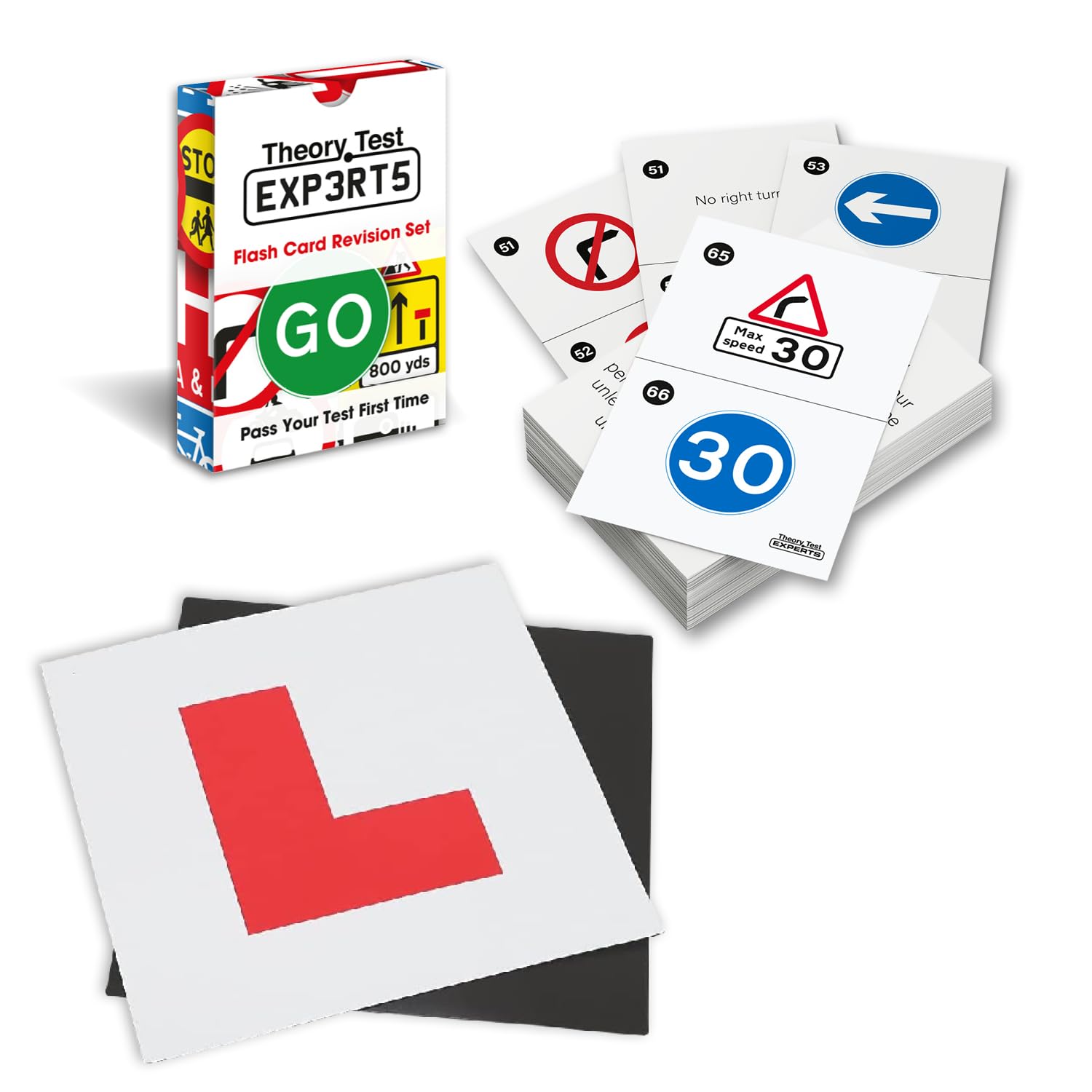 Theory Test Experts 128 Road Signs Flash Cards 2025 & L-Plates (Flashcards + L-Plates)
