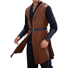 Runcati Mens Renaissance Costume Hooded Surcoat Medieval Knight Sleeveless Tunic Tops Tabard Viking Halloween Cloak