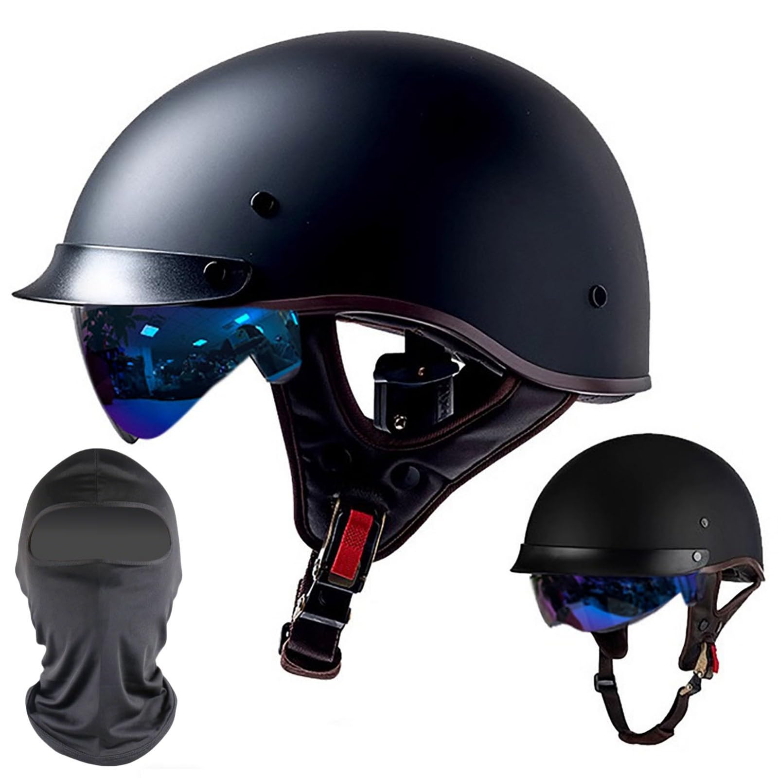 XYYYM Vintage Motorcycle Half Helmet, Half Face Motorbike Open Face Helmet, DOT/ECE Approved Men Women Bike Crash Scooter Moped Helmet, 54-63cm