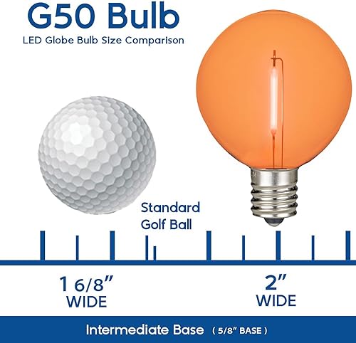 Miniatura 18 de Novelty Lights Paquete de 25 bombillas LED G50 de filamento blanco cálido, base intermedia E17/C9, equivalente a 7 W, bombillas de repuesto Blanco