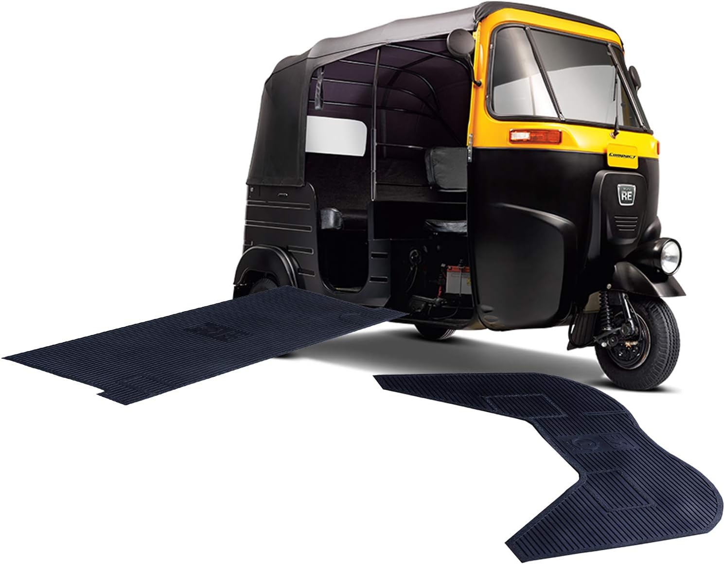 Bajaj Rubber Foot mat Set for Passenger Car Compact Auto Rickshaw | Passenger Car | (Black)