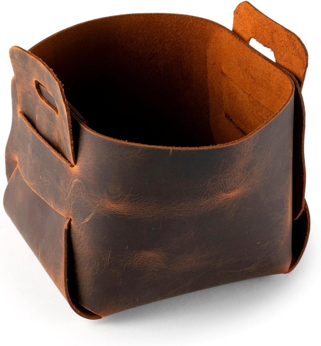 Distressed Leather Mini Storage Basket, Handmade Boho Organizer Bin, Storage Basket Bin