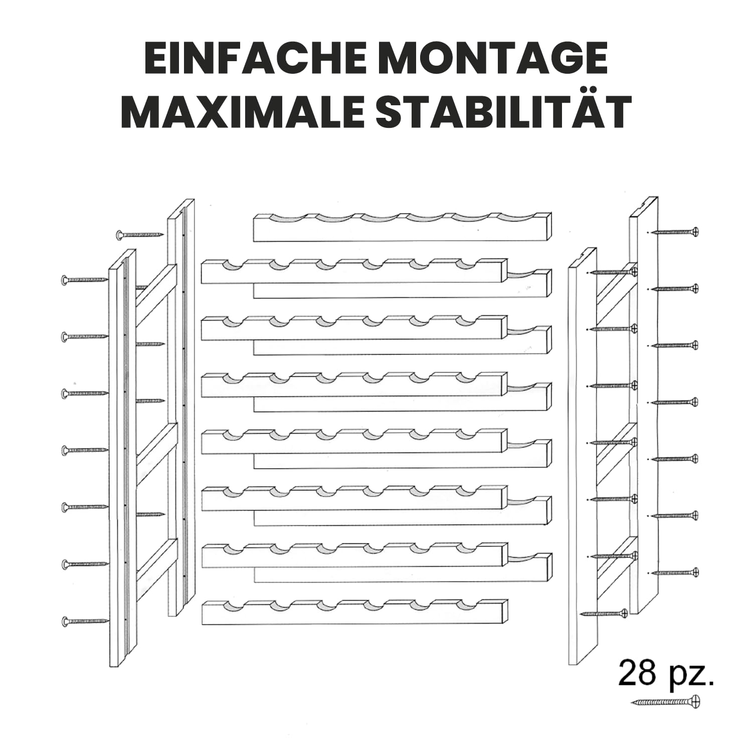 Weinregal Holz für 42 Flaschen mit 7 Regalböden 98 x 63 x 25 cm | 98 x 63 x 25 cm, Robustes Massivholz, Montageset inklusive, Sichere Lagerung, Freistehend, Für Keller und Hausbar