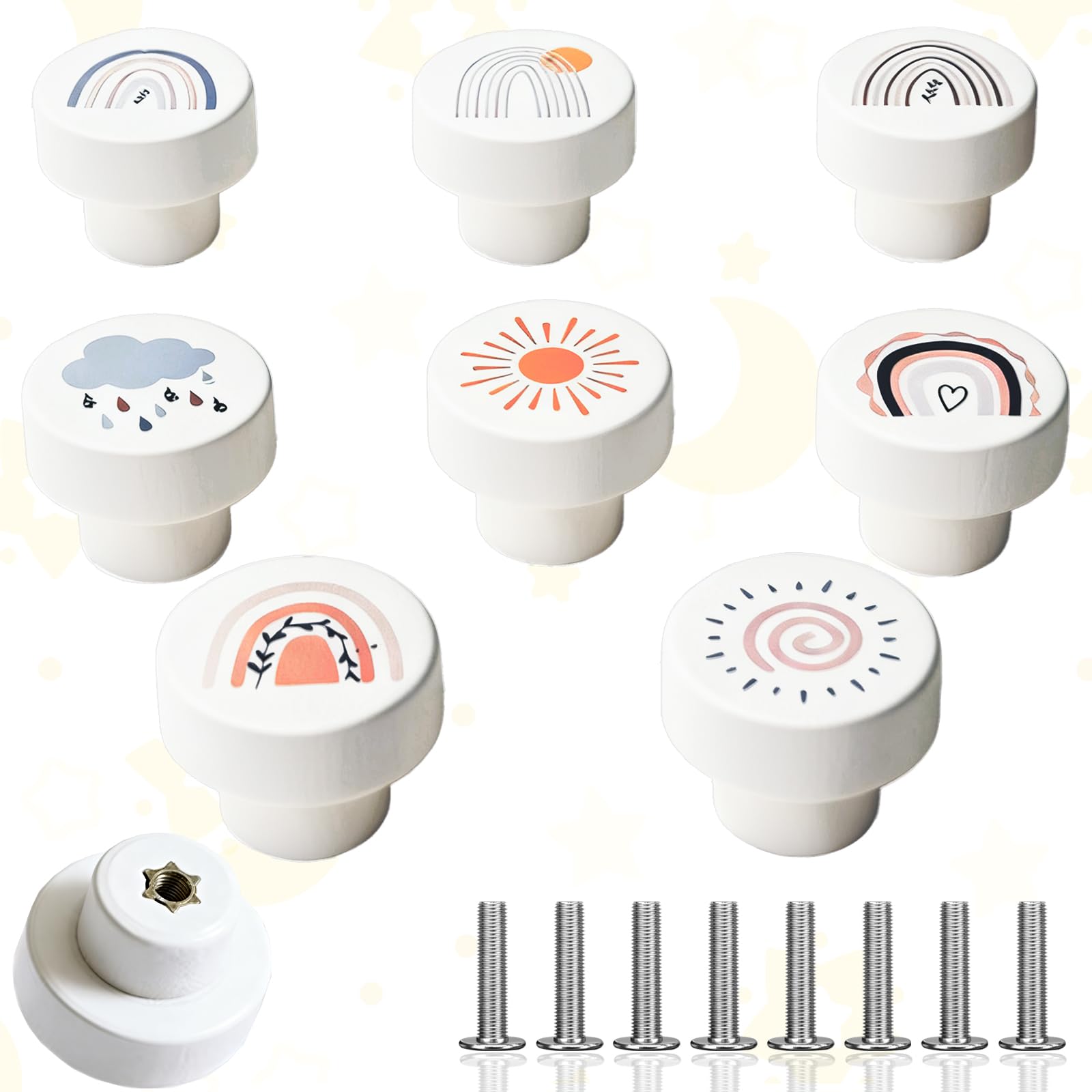 Basetousua 8 Piezas Tiradores Infantiles De Madera Blanco, Tiradores De Madera Decorativos Duraderos Para Niños, Caricatura Blancos Redondos Para Maderas Cajones Niños, Para Cajones, Armarios