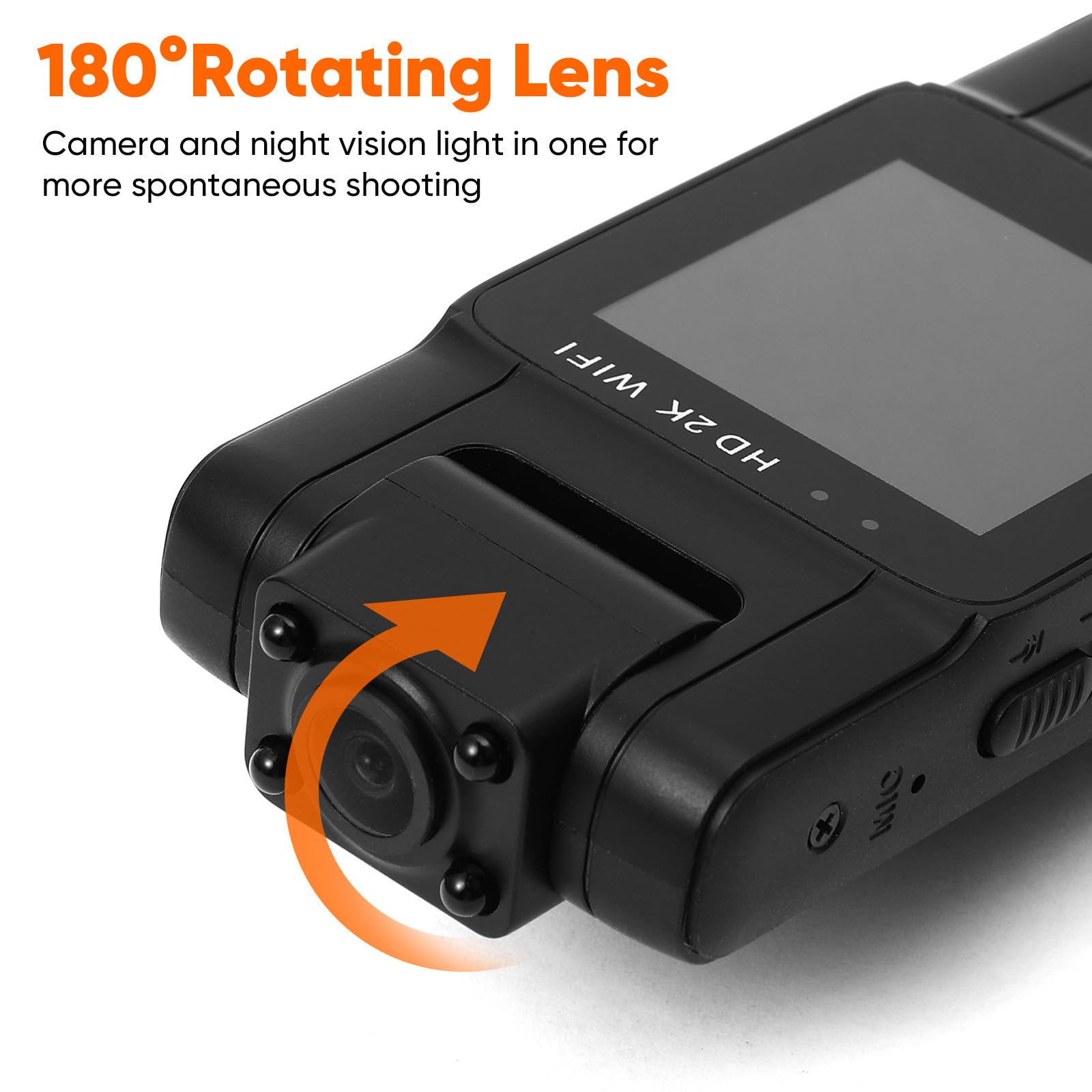 Toyvian Caméra Corporelle Portable 2k avec Écran, Objectif Rotatif 170°