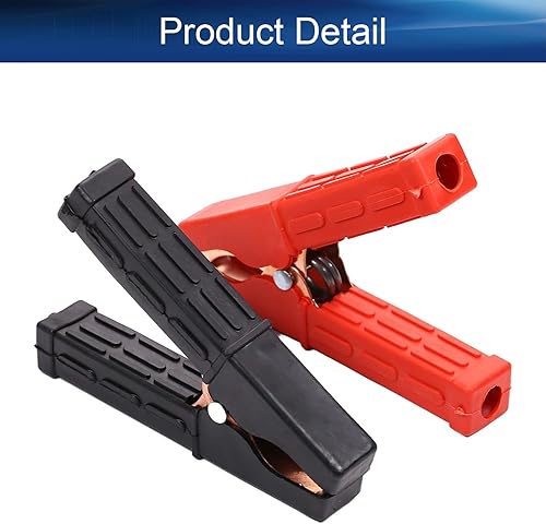 Miniatura 4 de Heyiarbeit 2 clips de cocodrilo aislados de alta resistencia de 100 A, clips de prueba eléctrica de batería para automóvil, vehículo, barco, rojo y