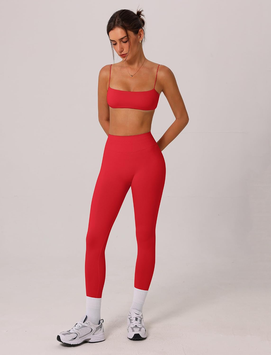 ABOCIW Workout Sets for Women 2 Piece Seamless Bandeau Strappy Sports Bra High Waist Leggings Yoga Gym Work Out Clothes
