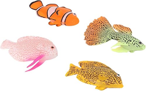 Yuehuam Artificial Aquarium Fishes, 4PCS in The Dark Luminous Silicone Fish Lifelike Plastic Fish Realistic Artificial Moving Floating Fishes for Aquarium Fish Tank Decorations Ornaments