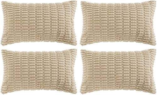 Fancy Homi Paquete de 4 fundas de almohada decorativas de color marrón claro de 12 x 20 pulgadas para sala de estar, sofá, cama, sofá, color beige, Fancy Homi Paquete de 4 fundas de almohada decorativas de color marrón claro de 12 x 20 pulgadas para sala de estar, sofá, cama, sofá, color beige,