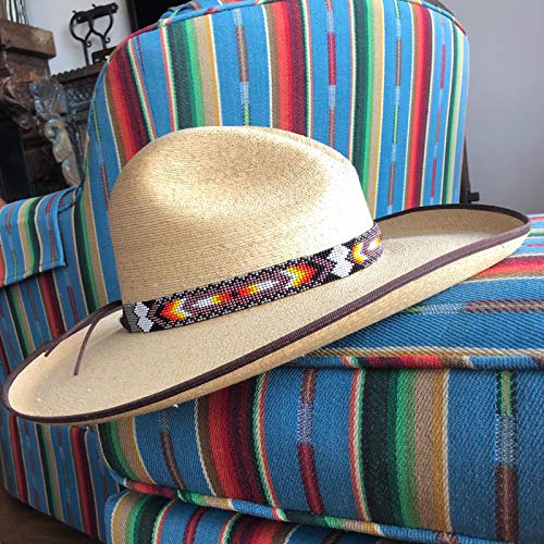 Beaded Hat Band, Cowboy Western Hatbands, Rodeo Style, Leather Ties, Black, Gray, And Multi Color, Hats Accessories, Handmade In Guatemala 7/8 X 21 Inches #TOP2