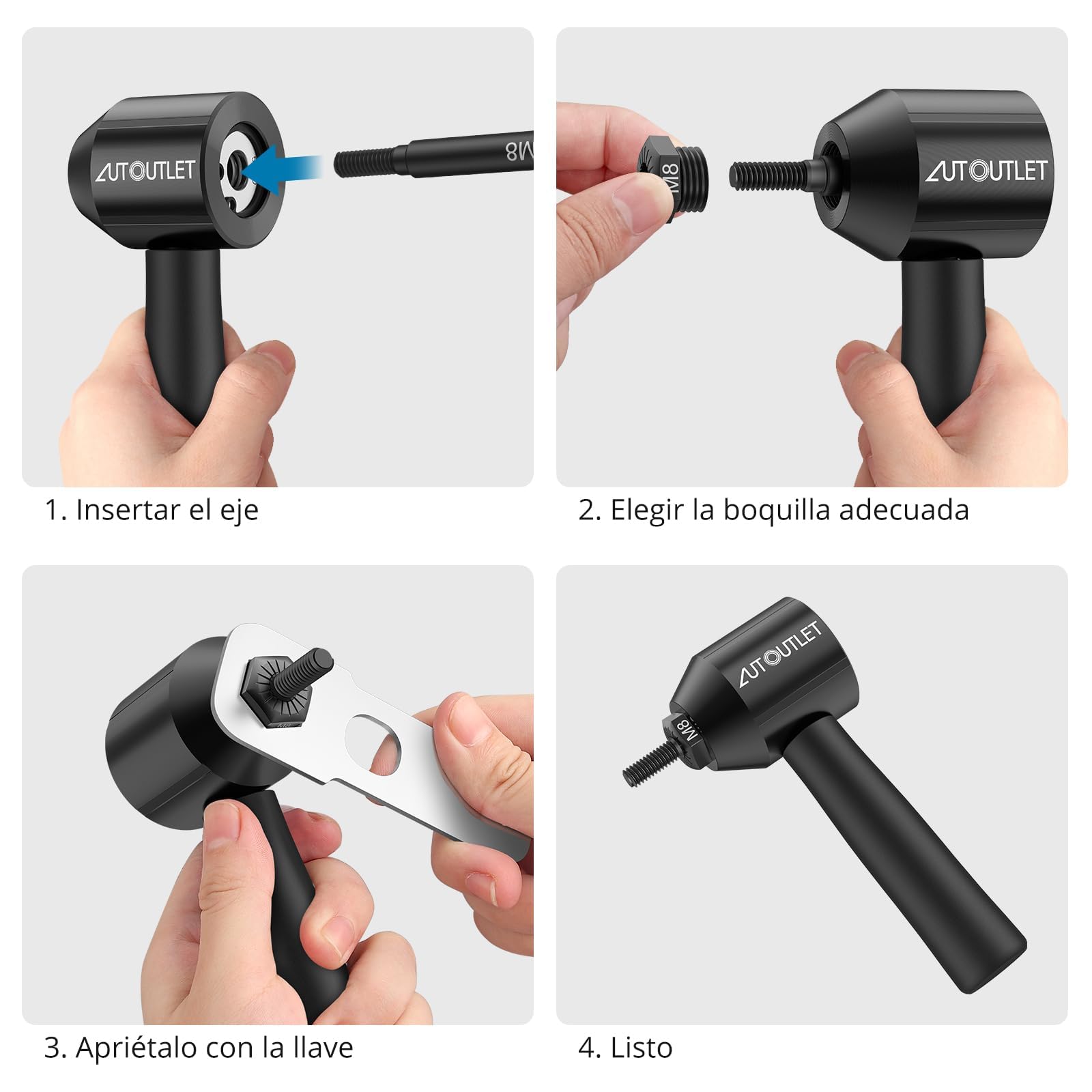 AUTOUTLET Adaptador de Remachadora para Taladro, 5 Mandriles Reemplazables M3-M8, Compatible con Tuercas de Aluminio y Acero (Negro)