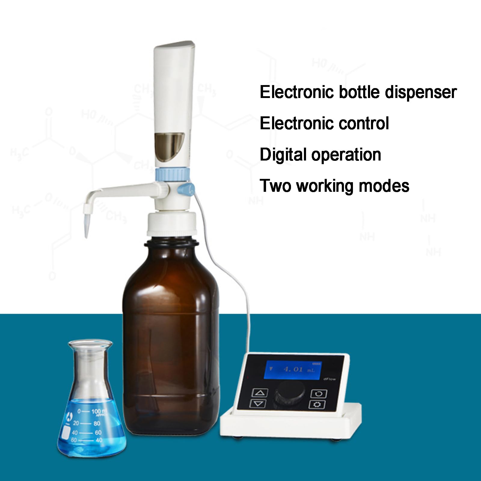 Digitale Flaschenaufsatz-Bürette, Elektronischer Flüssigkeitsspender, Mit LCD-Bildschirm, Bereich 0,01-99,99 Ml, Für Laborgenaue Reagenzienabgabe – Ohne Braune Reagenzienflasche
