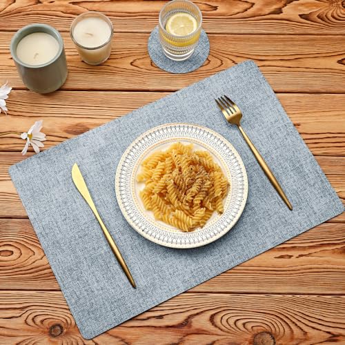 Leather Placemats and Coaster Sets 6, Large Table Mats, Waterproof & Heat Resistant Place Mats(Blue) - Image 2