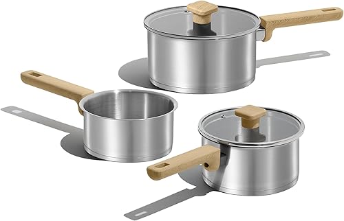 CAROTE Cacerola de acero sin olor de 1.6 cuartos y 3 cuartos de galón con tapas y cacerola de 1 cuarto de galón sin tapa, base de 3 capas, no