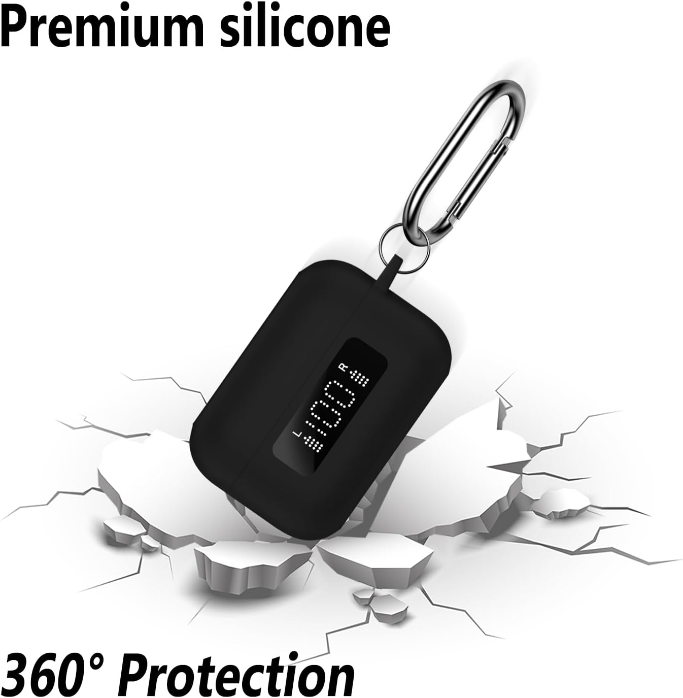 Geiomoo Silicone Case for TOZO NC3, Soft Flexible Scratch Resistant Protective Cover with Carabiner (Black) - Image 4