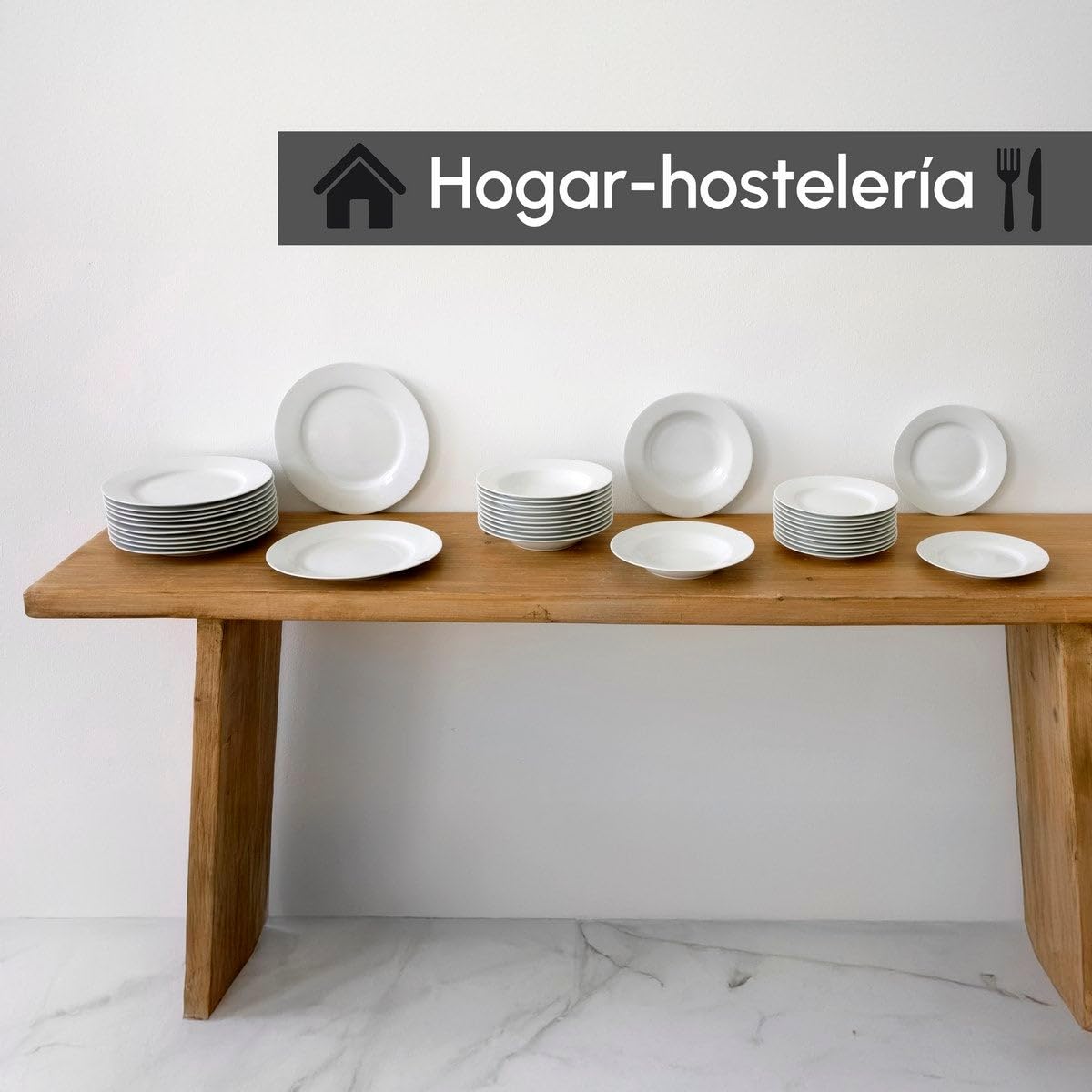 UNIMASA - Juego de 12 platos de postre redondos blancos de porcelana de 19 cm. Configura tu vajilla completa moderna para 12 personas a tu gusto