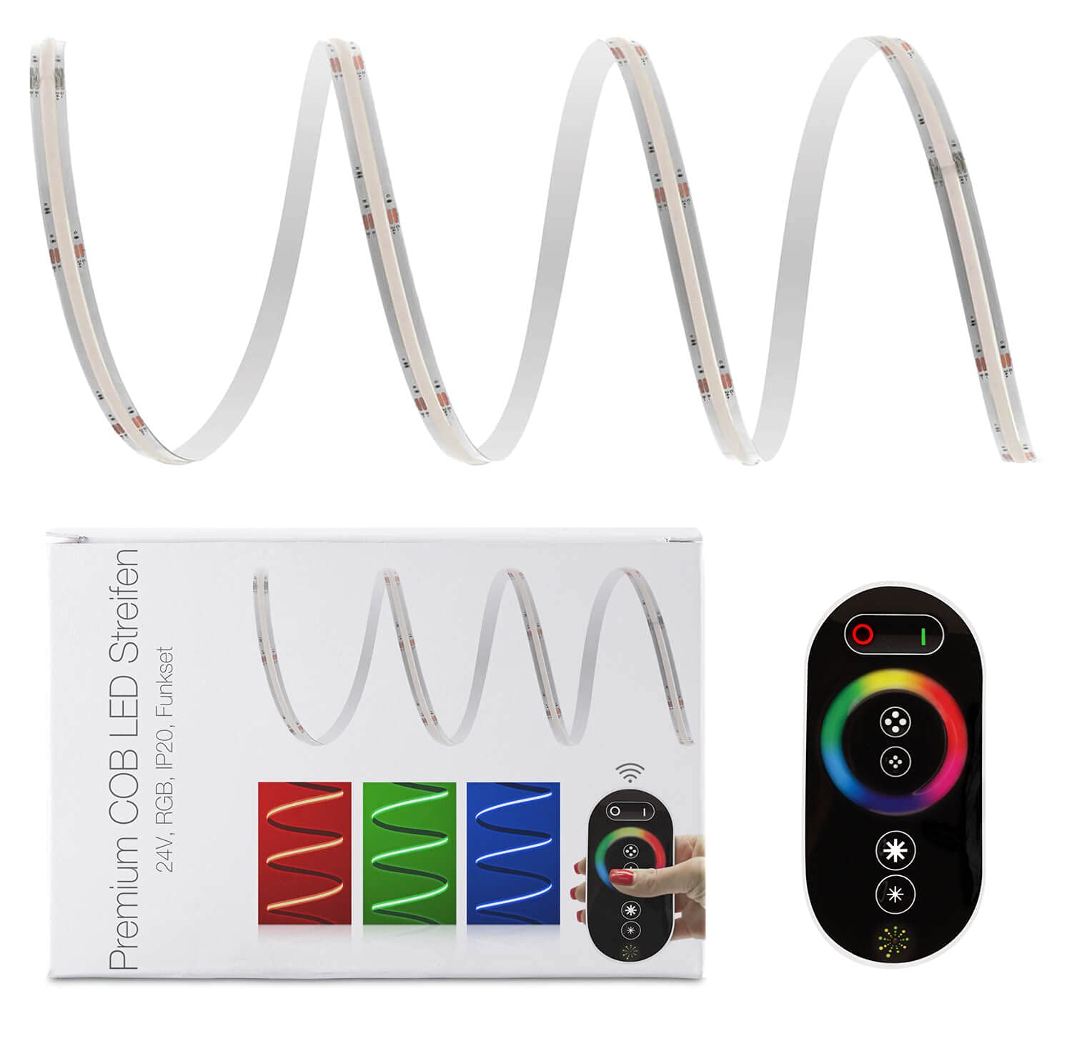 LED Universum Juego de tiras LED COB RGB con mando a distancia, controlador y fuente de alimentación, filamento premium, 24 V, IP20, multicolor (7 metros)