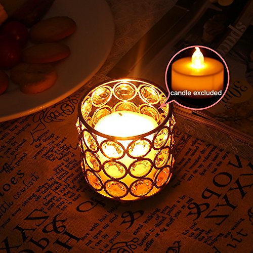VINCIGANT Silver Crystal Candle Holders,Cylinder Metal Arrangement Container Table Centerpieces for Dining/Living Room Decoration,Gift for Housewarming