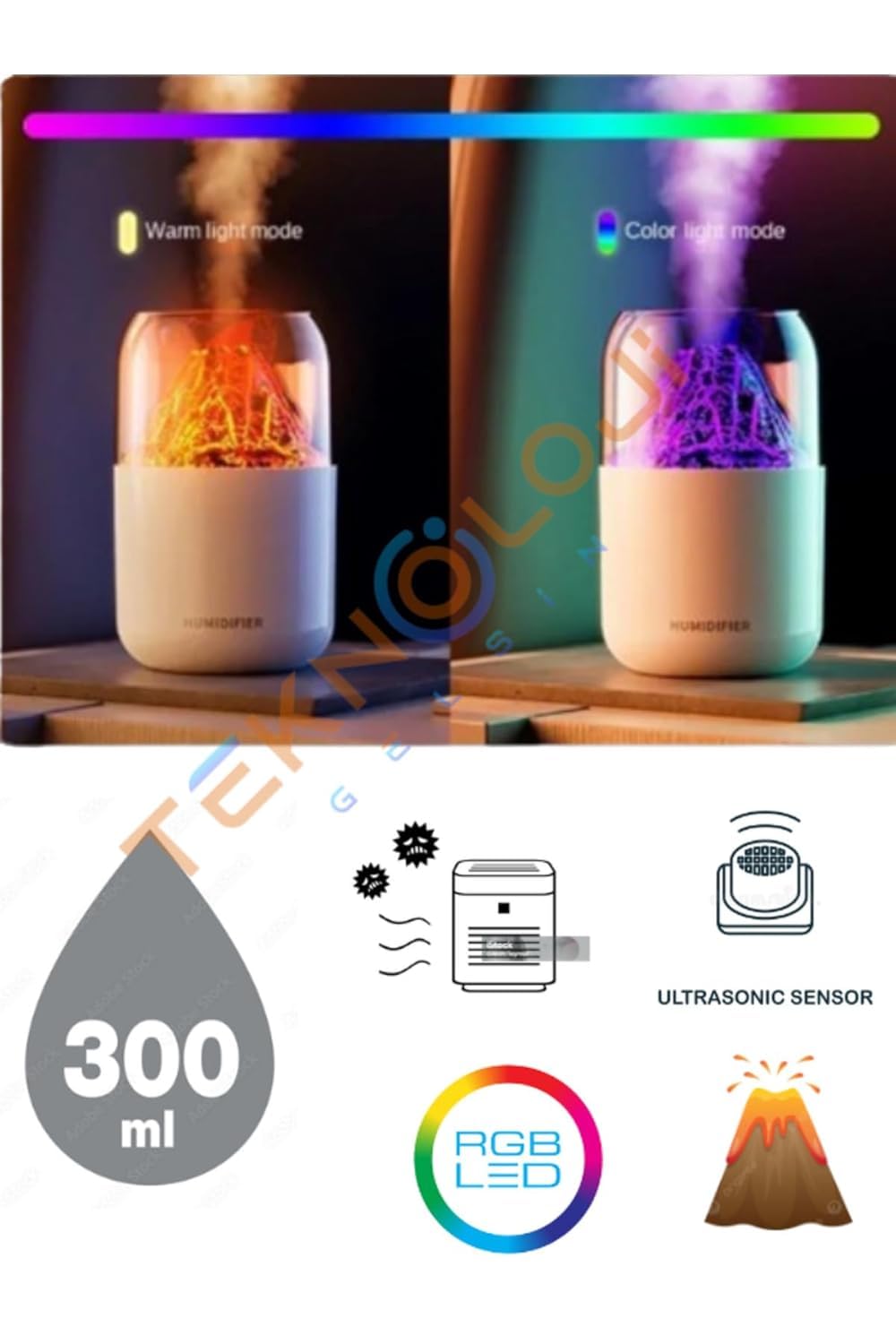 PURE NEST Volcano Humidifier with LED Flame Effect | Cool Mist Aroma Diffuser for Home, Office & Bedroom | Silent Operation, Auto Shut-Off & Night Light Function 2