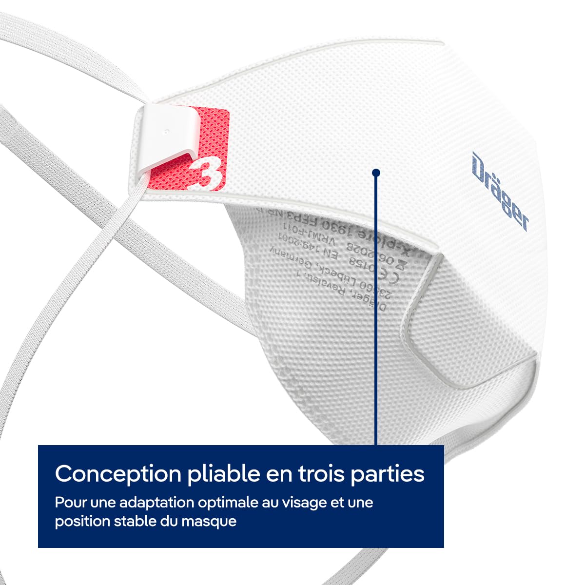 Dräger X-plore 1930 Masque FFP3 Jetable Anti-Poussière - Masque de Protection Respiratoire Certifié pour Bricolage, Chantier, Peinture, Moisissure - Confortable et Ergonomique
