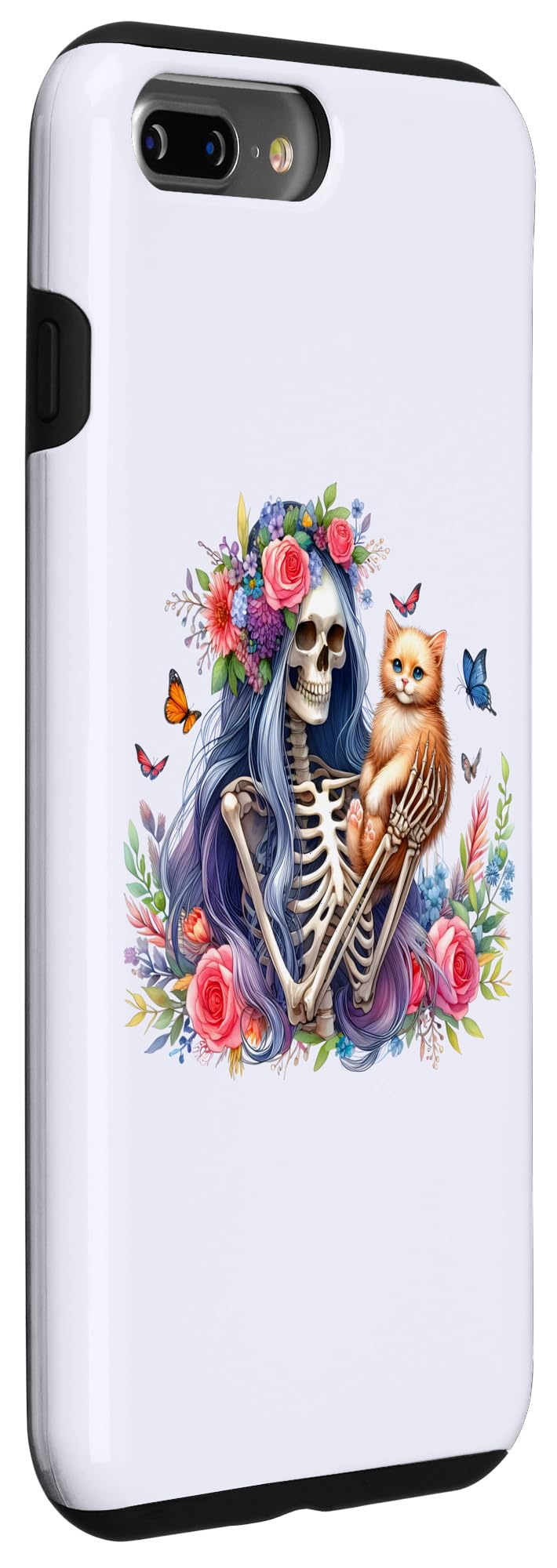 iPhone 7 Plus/8 Plus Female Skeleton And Cute Kitten Cat Lovers Halloween Vintage Case - Image 3
