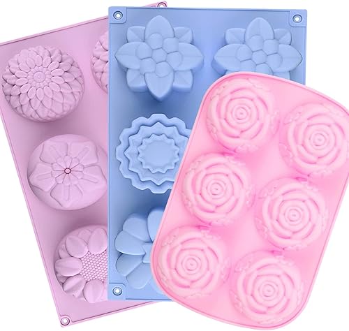 Miniatura 7 de 4 moldes de silicona para jabón de flores, 12 cavidades para hacer jabón, bombas de baño, vaporizadores de ducha, barras de loción, chocolate, dulces